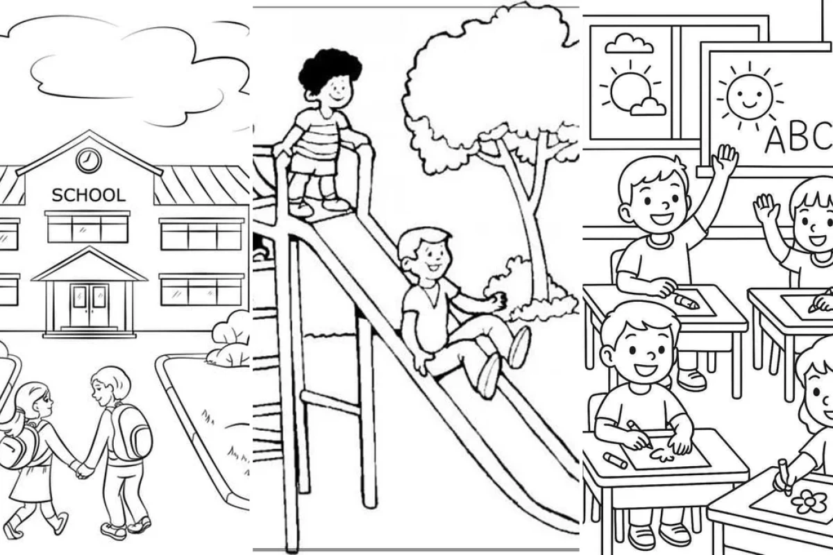 Tranh tô màu chủ đề trường mầm non của bé cho bé yêu