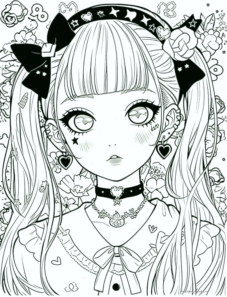 anime girl tranh tô màu anime đẹp nhất ôm hoa