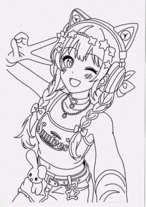 anime girl tranh tô màu anime đẹp nhất tạo dáng vui nhộn