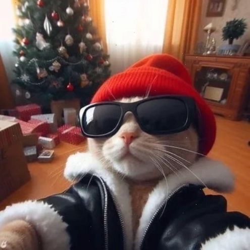 Avatar mèo ấm áp Avatar mèo noel meme bên lò sưởi