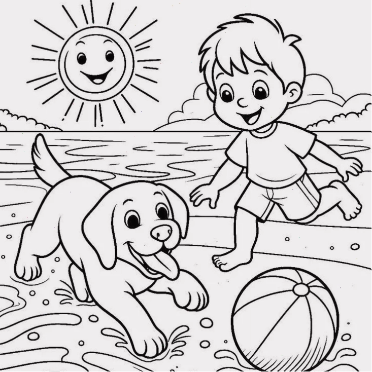 bé cún tô màu vườn hoa bé cún tô màu bên hoa