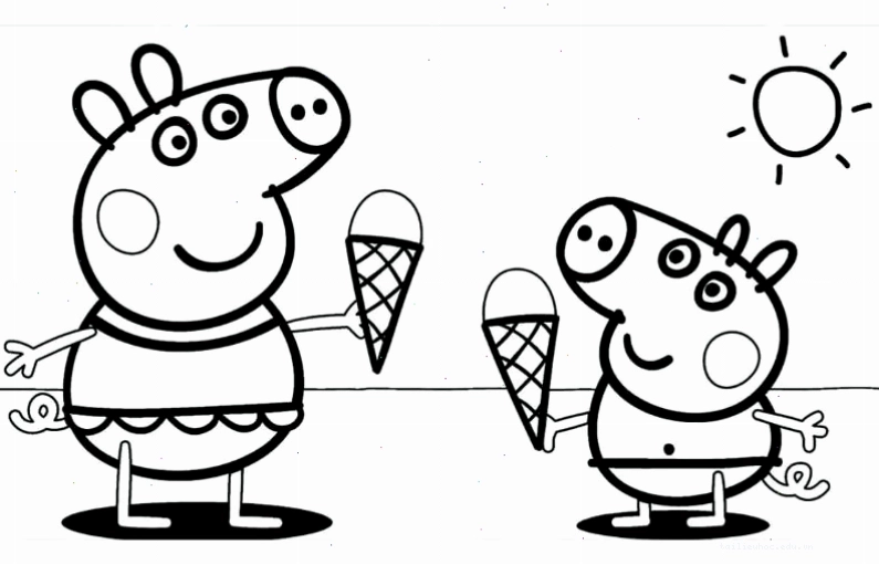 bé tập làm quen với hình vẽ tô màu heo peppa đơn giản