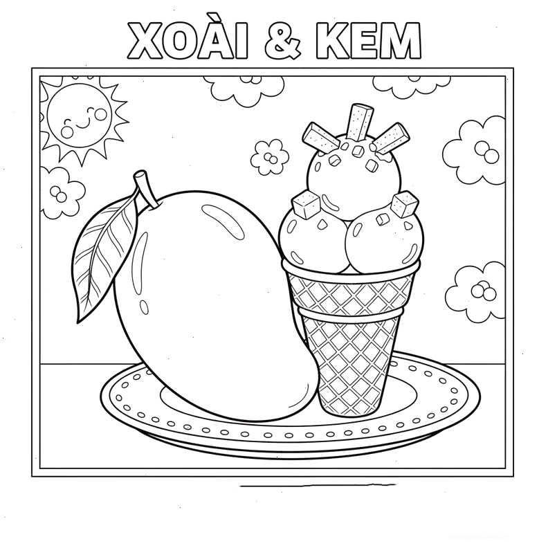 bé vẽ hình ảnh quả xoài tô màu