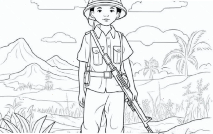 Chú bộ đội đang hành quân