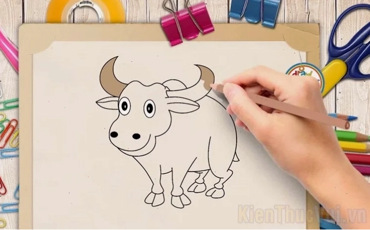 Trâu cách điệu tối giản con trâu tô màu