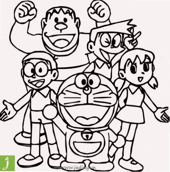 Doraemon cầm hoa trong in tranh tô màu doremon