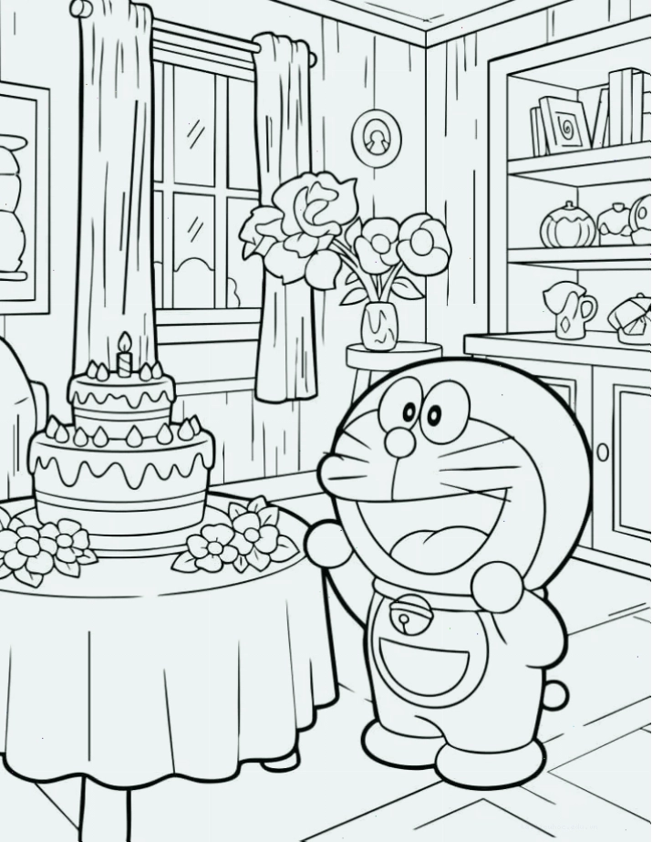 Doraemon làm ông noel trong in tranh tô màu doremon