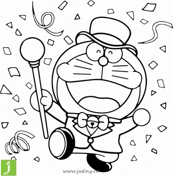 Doraemon và con cá trong in tranh tô màu doremon