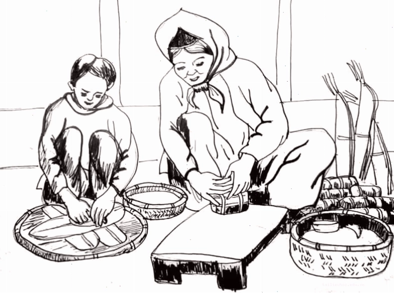 giáo án tô màu bánh chưng nhà trẻ với các họa sĩ tí hon