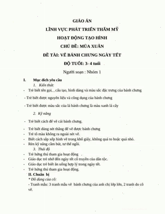 giáo án tô màu bánh chưng nhà trẻ với không khí Tết