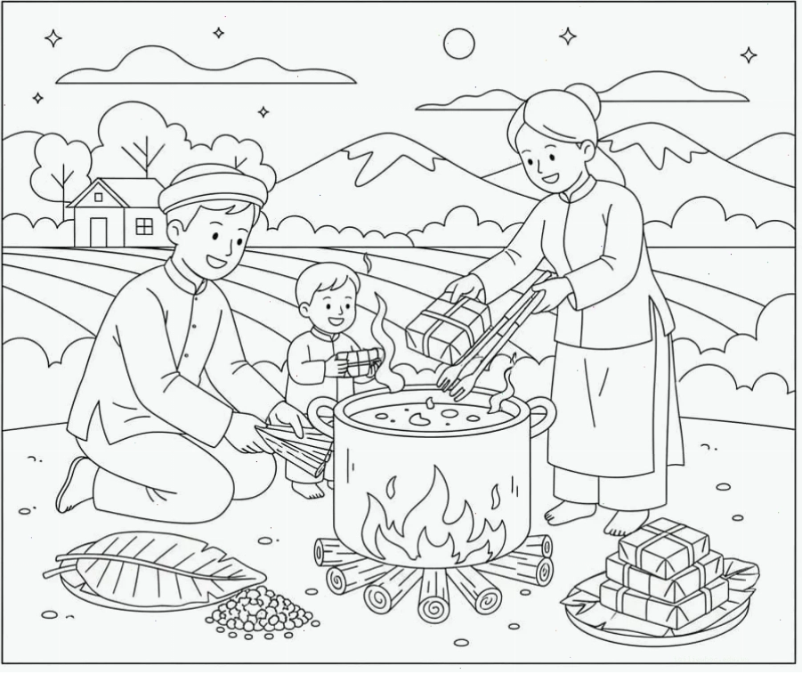 giáo án tô màu bánh chưng nhà trẻ với màu sắc đa dạng