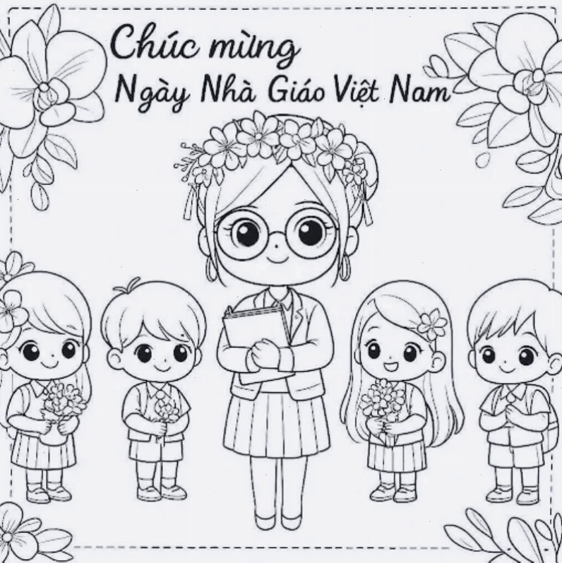 giáo án tô màu tranh vẽ cô giáo và các bạn đẹp mắt