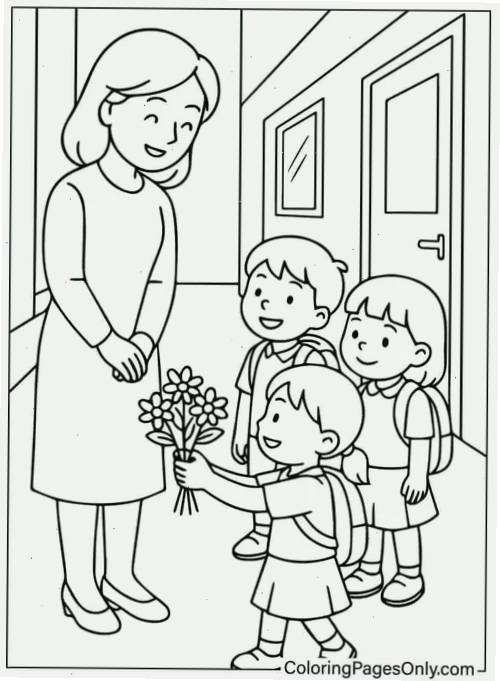 giáo án tô màu tranh vẽ cô giáo và các bạn với nhiều màu sắc