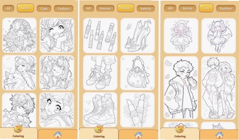 Giao diện tô màu sắc nét Giao diện game tô màu anime trên điện thoại