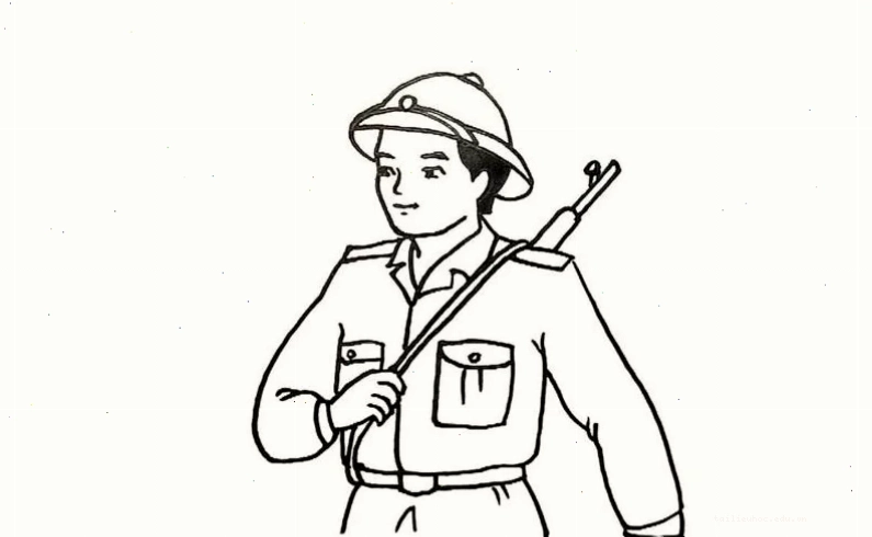 Chú bộ đội hành quân hình ảnh chú bộ đội để tô màu đang hành quân