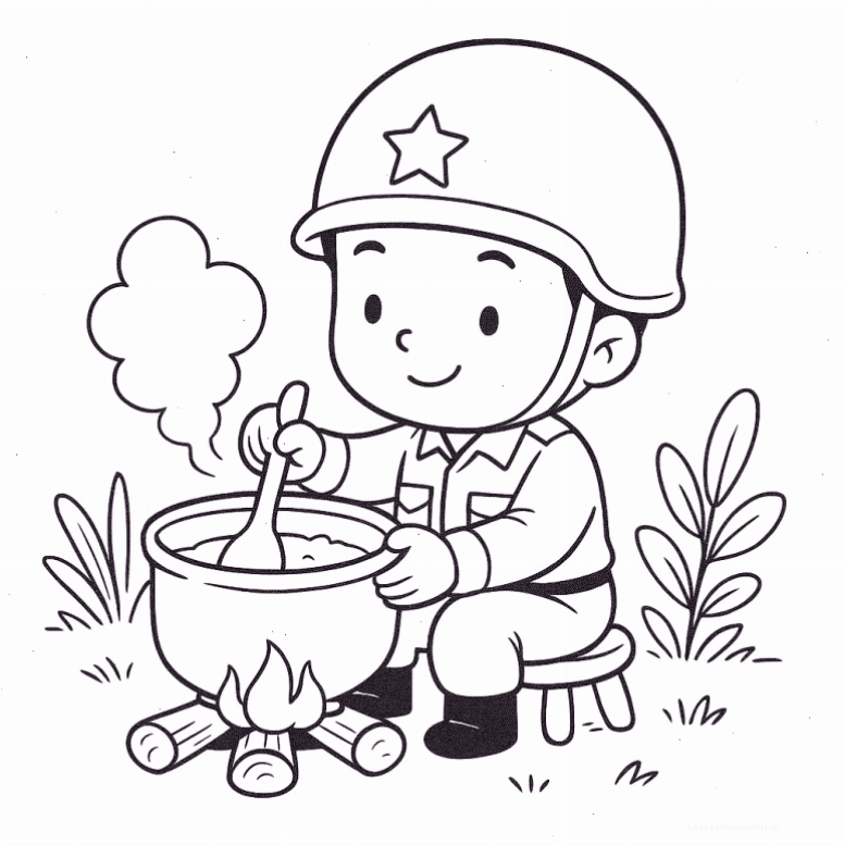 Chú bộ đội nghỉ ngơi hình ảnh chú bộ đội để tô màu ngồi nghỉ