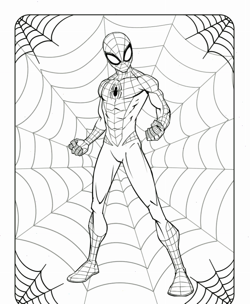 Nhảy vọt mạnh mẽ hình spider man cho bé tô màu đang bật nhảy