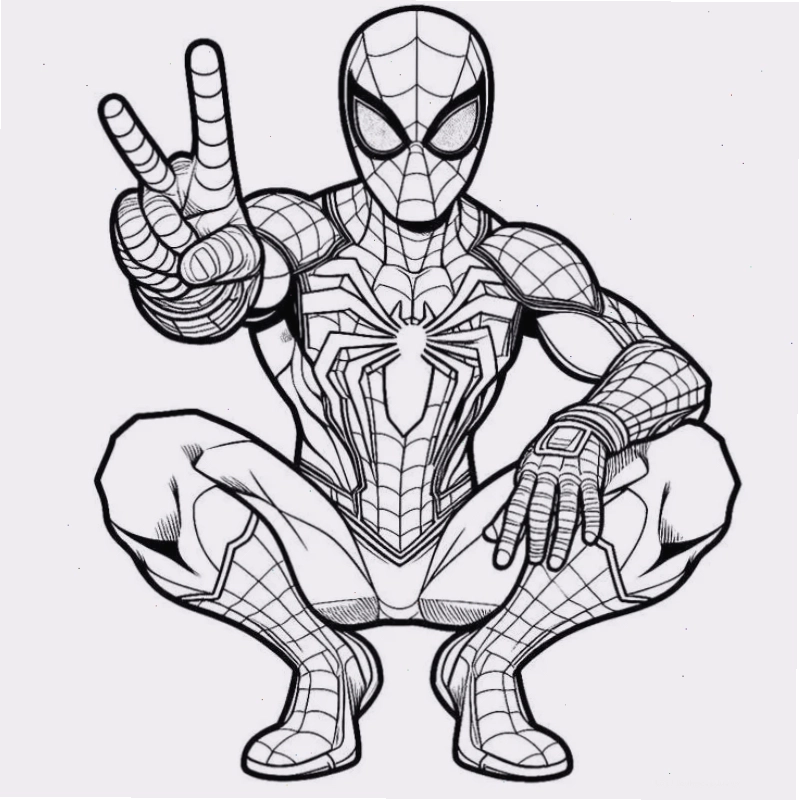 Spider Man cơ bắp hình spider man để tô màu với biểu tượng nhện trên ngực