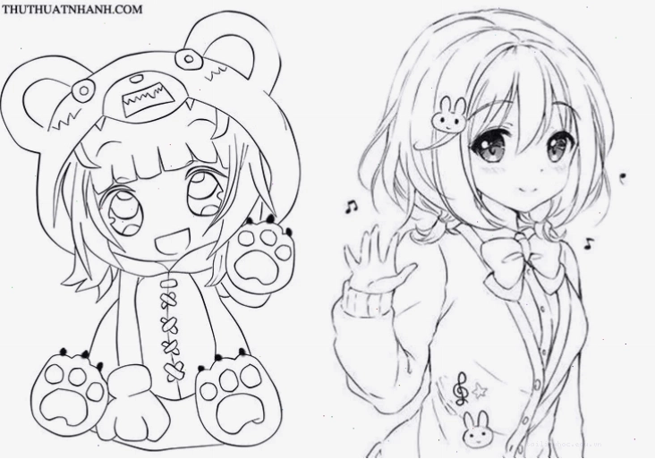 tranh tô màu đơn giản hình tô màu anime dễ thương đơn giản cho bé