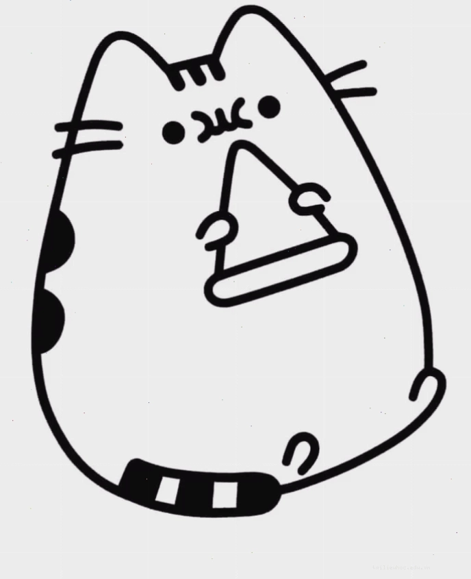hình tô màu mèo pusheen ăn bánh