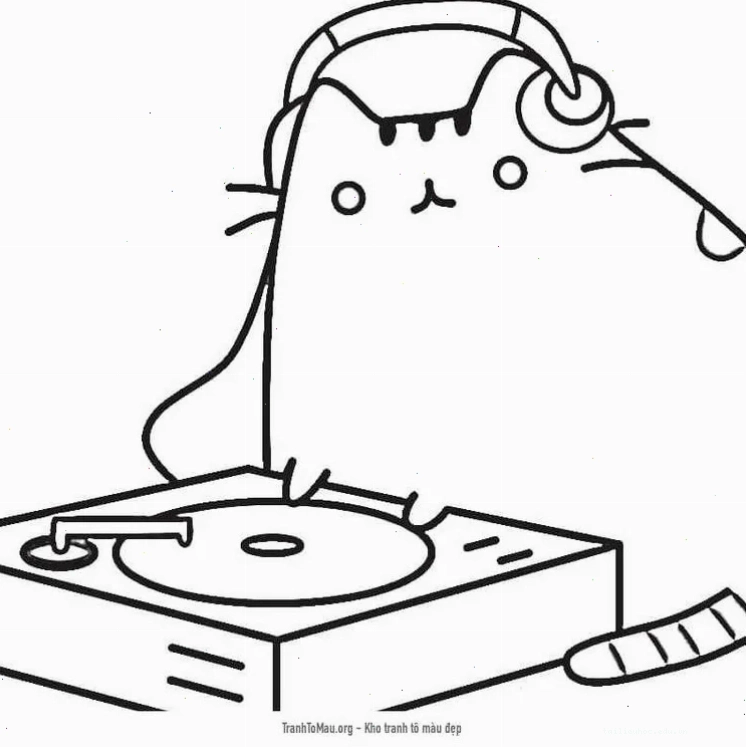 hình tô màu mèo pusheen chơi bóng
