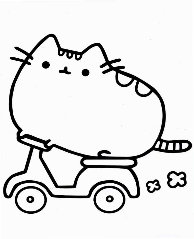 hình tô màu mèo pusheen cùng cây kem