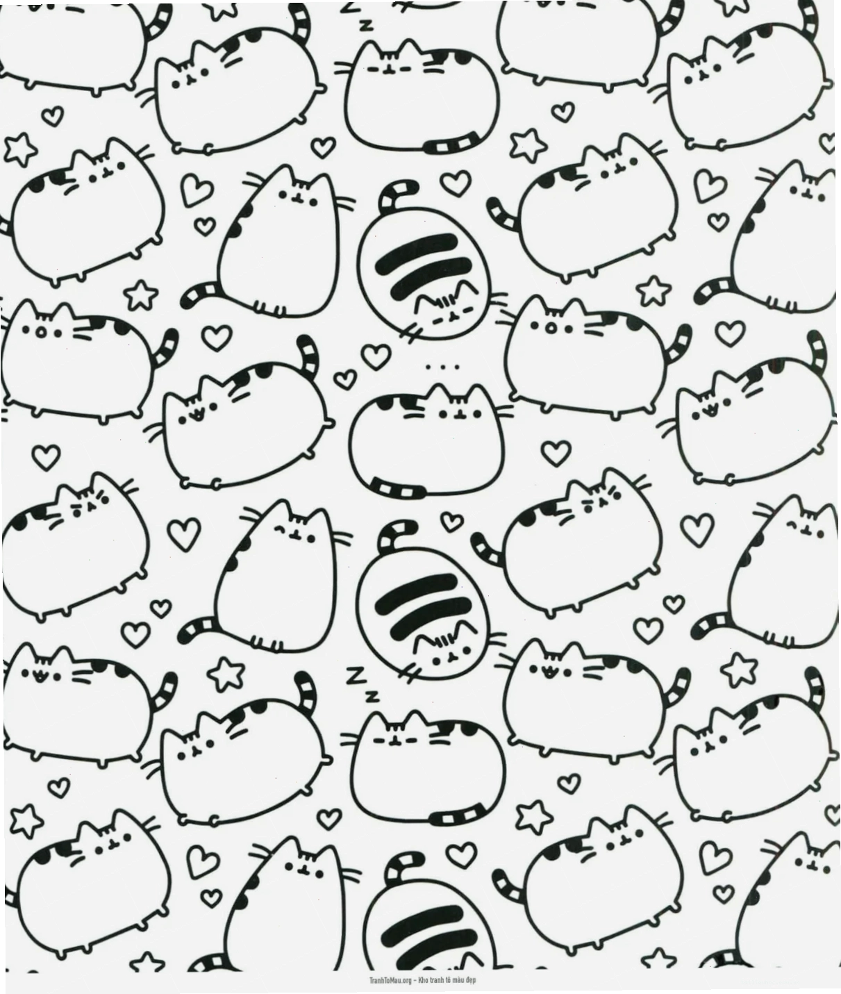 hình tô màu mèo pusheen đang ngủ