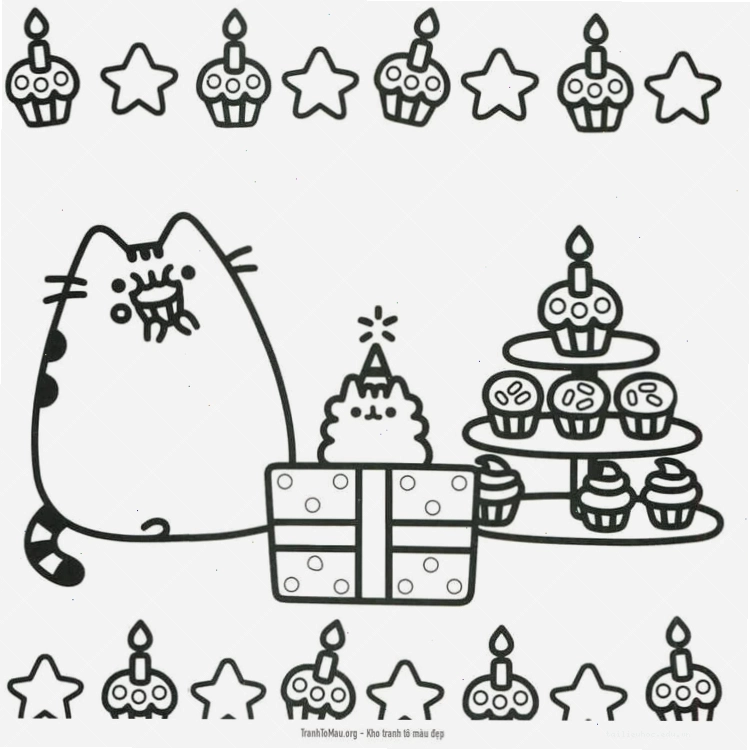 hình tô màu mèo pusheen đi dạo
