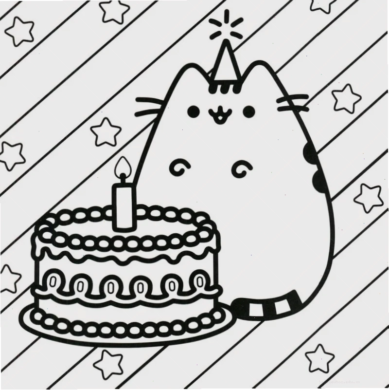 hình tô màu mèo pusheen đội mũ