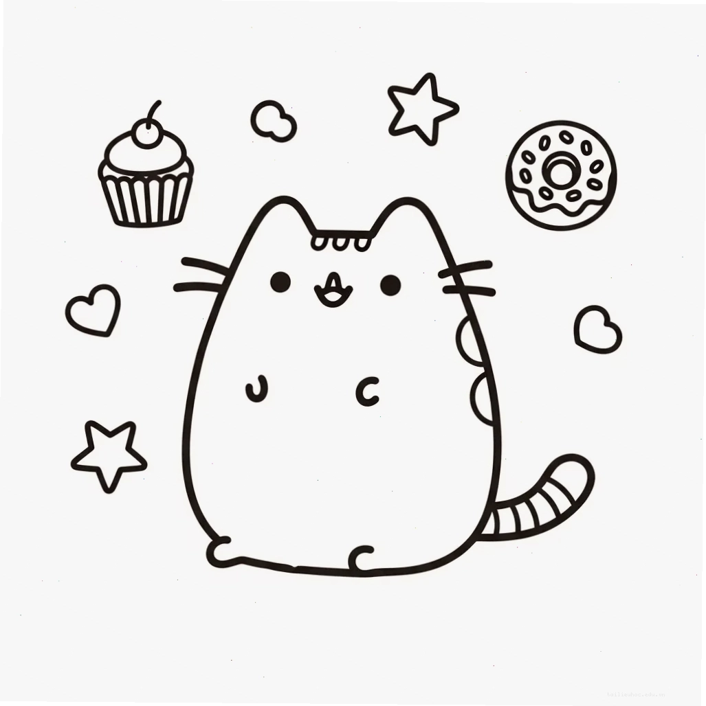 hình tô màu mèo pusheen đội vương miện