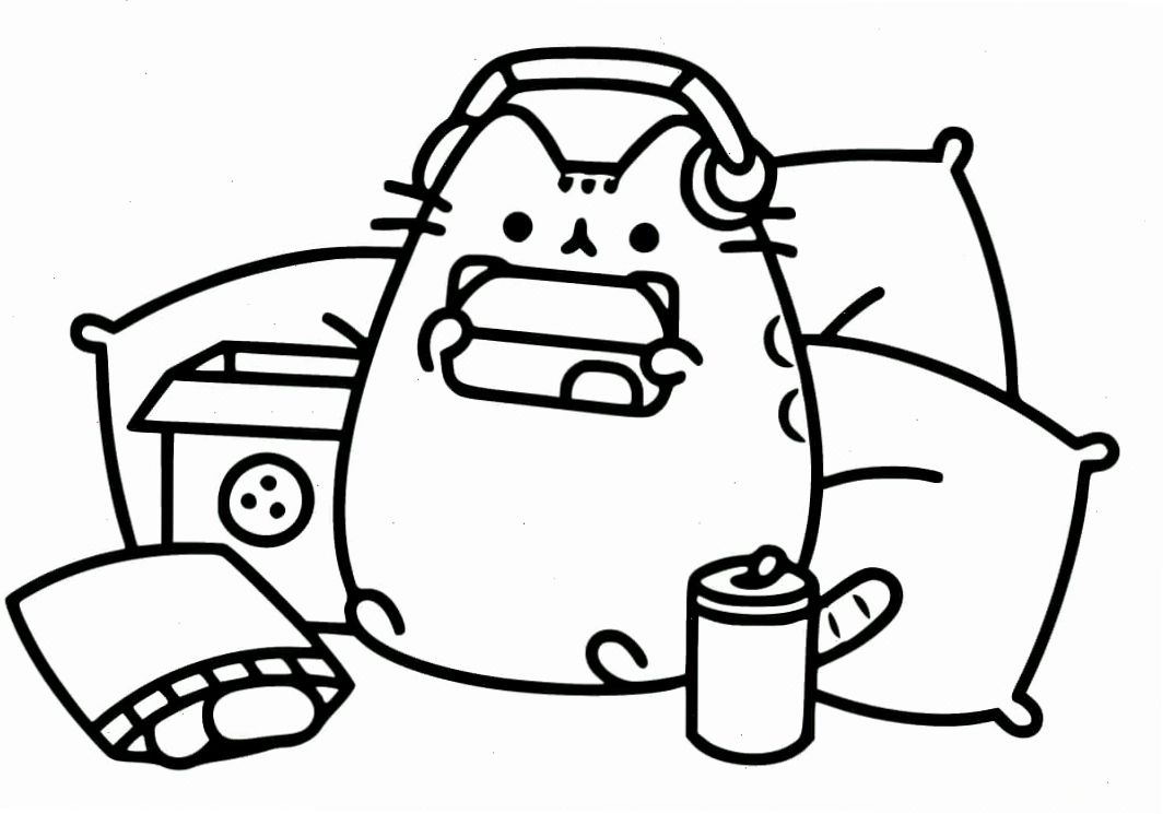 hình tô màu mèo pusheen mặc áo choàng