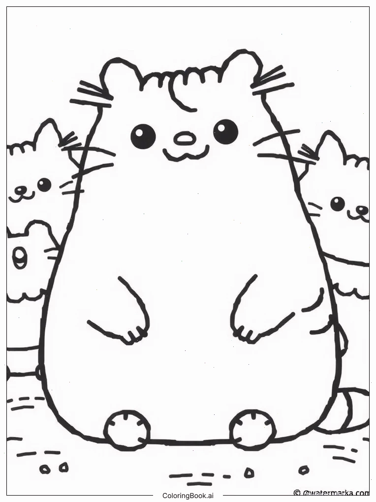 hình tô màu mèo pusheen ôm gối