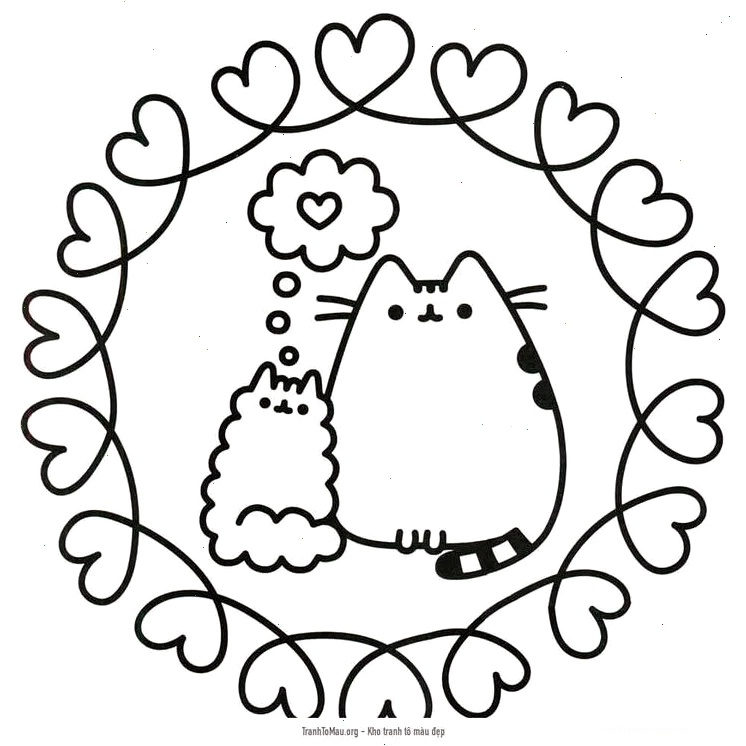 hình tô màu mèo pusheen trong hộp carton