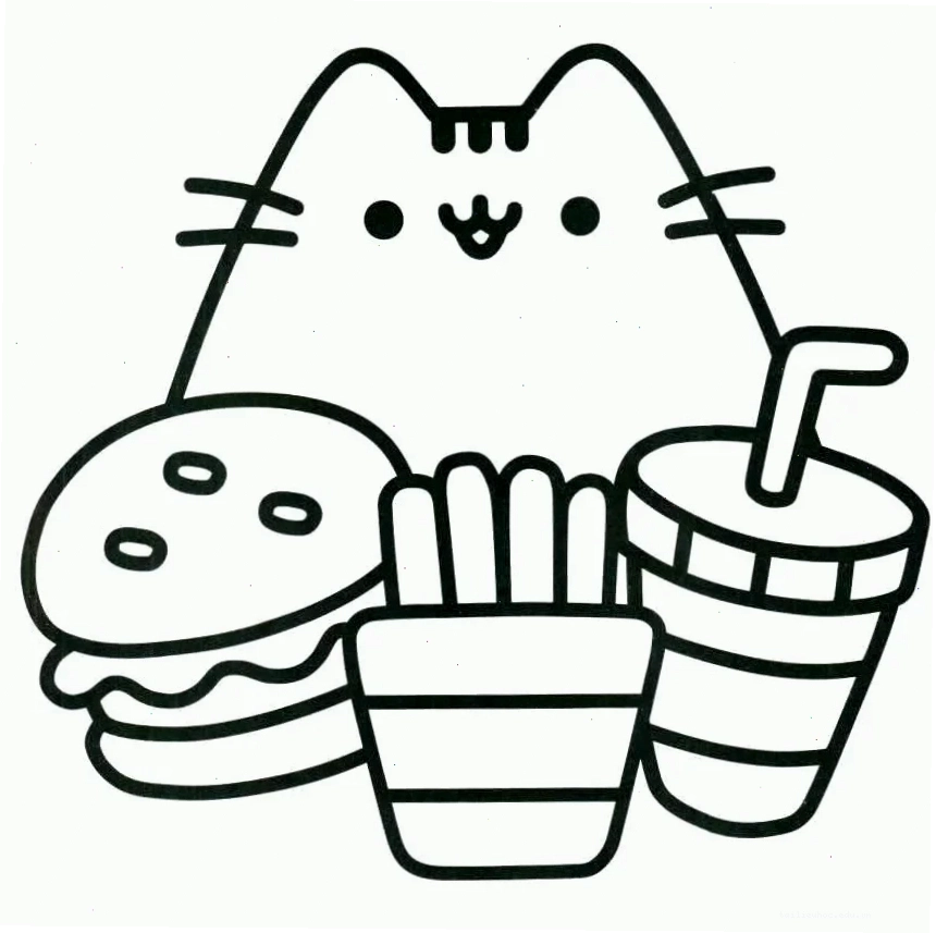 hình tô màu mèo pusheen uống trà