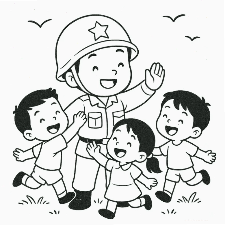 hình vẽ chú bộ đội cho bé tô màu theo phong cách chibi