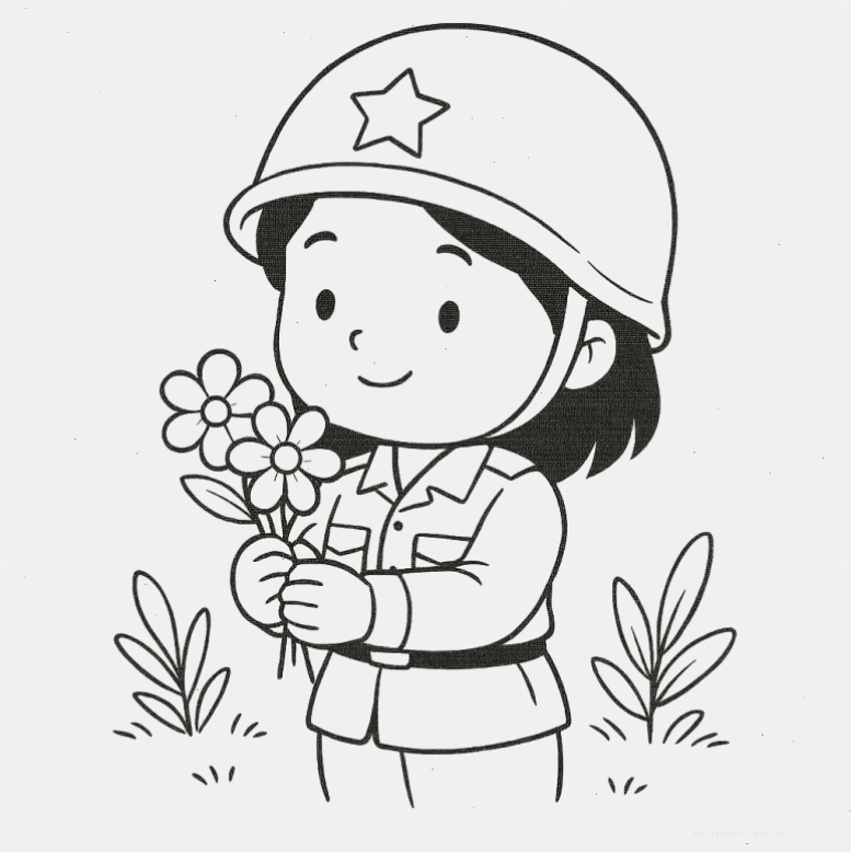 hình vẽ chú bộ đội cho bé tô màu với phong cách đáng yêu
