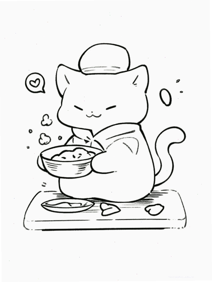 Mèo nằm ngủ hình vẽ con mèo cho bé tô màu đơn giản
