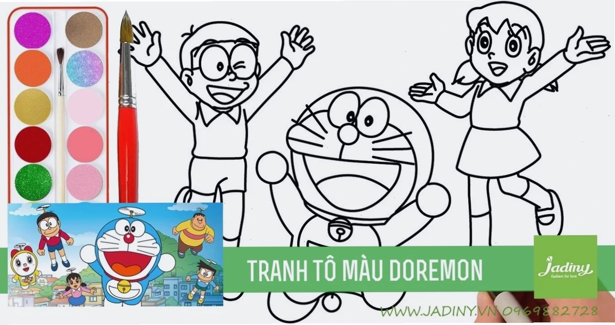 Doremon và cá hình vẽ tô màu doraemon và con cá