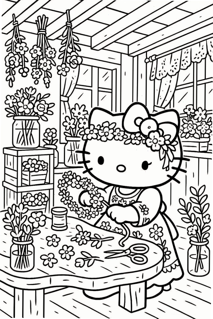 Kitty nơ đỏ hình vẽ tô màu hello kitty cute cùng nơ