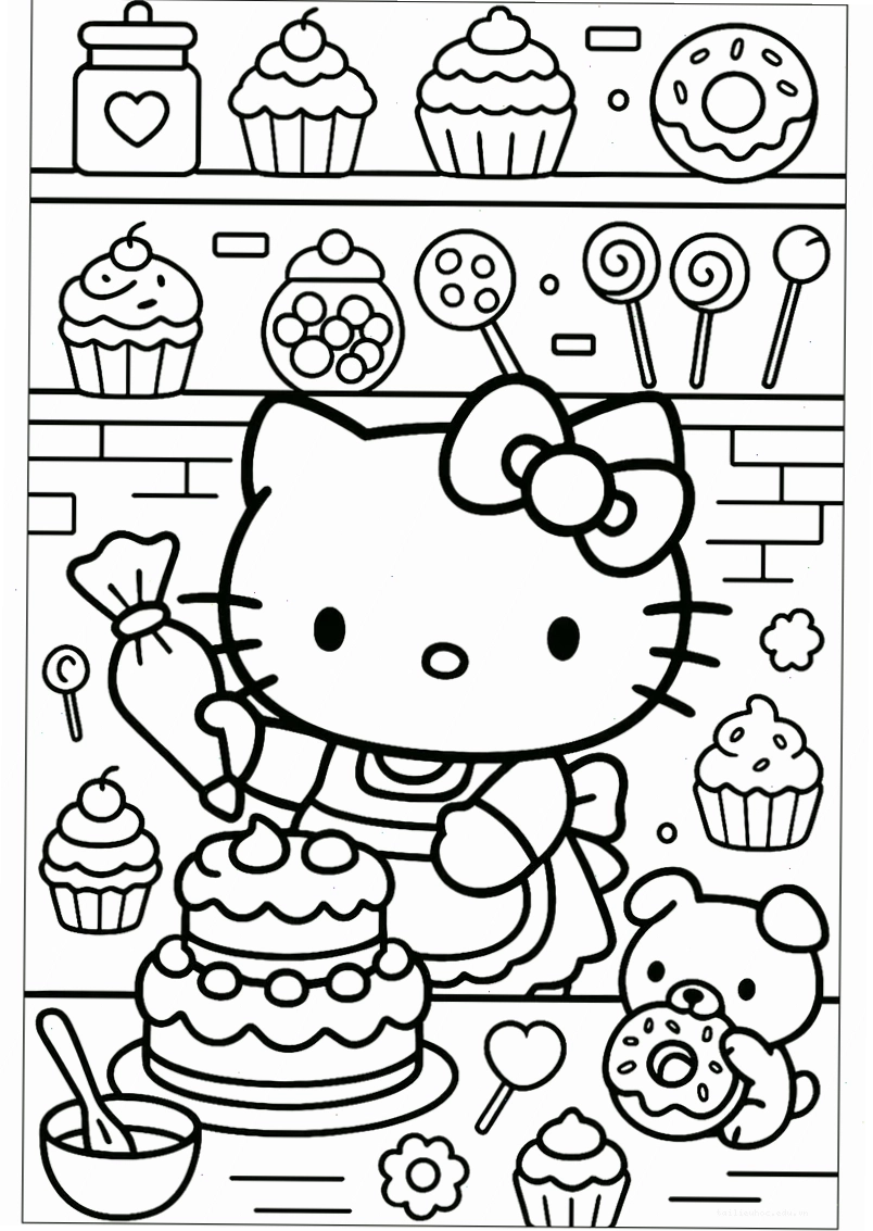 Kitty đội mũ hình vẽ tô màu hello kitty đội mũ