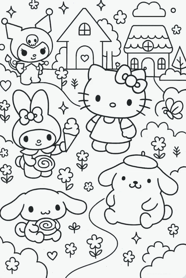 Kitty dễ thương hình vẽ tô màu hello kitty đơn giản