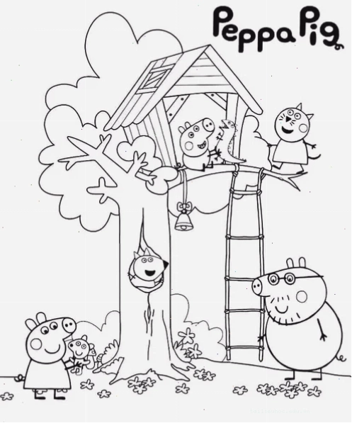hình vẽ tô màu heo peppa ăn sinh nhật