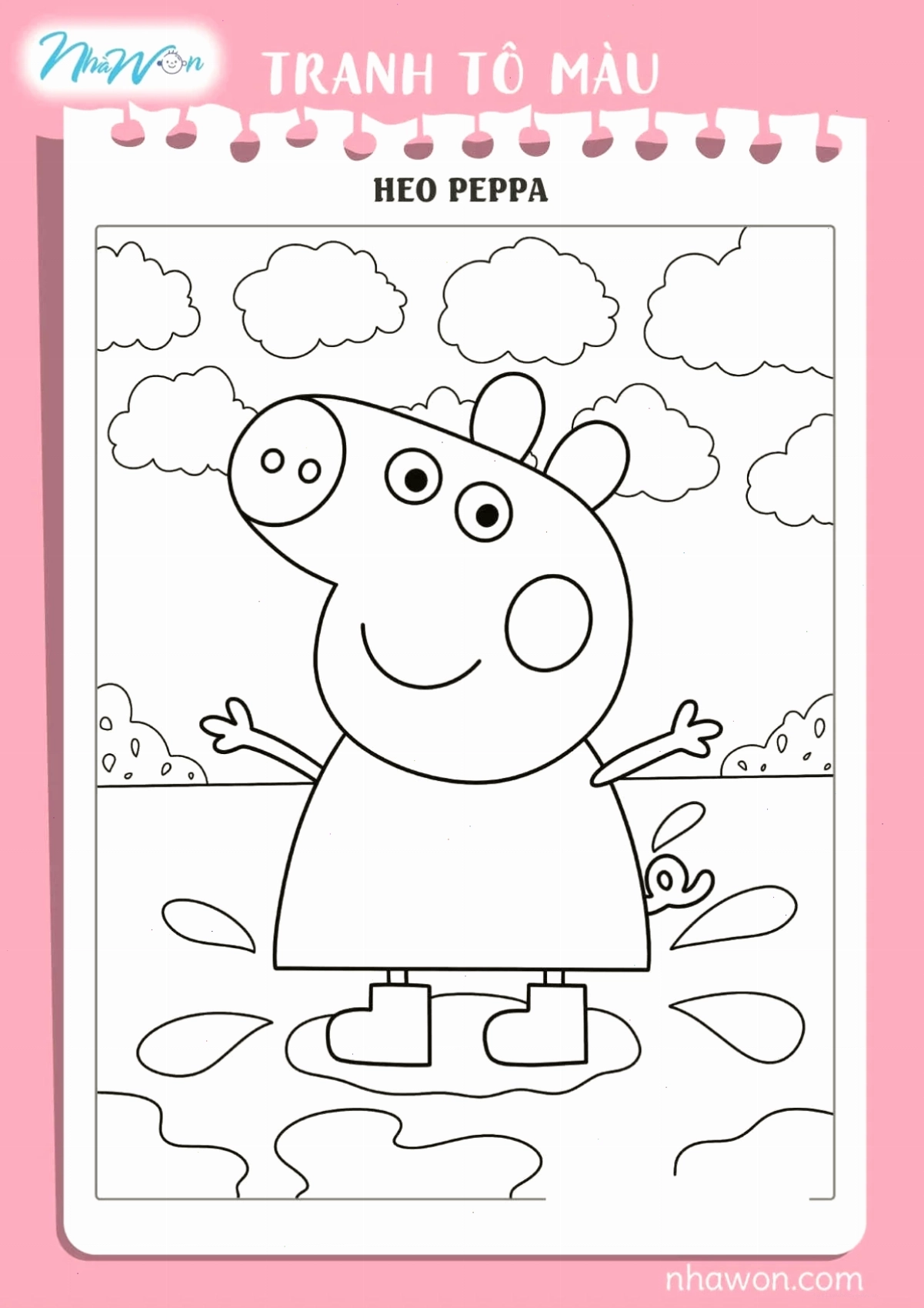 hình vẽ tô màu heo peppa cùng bạn bè