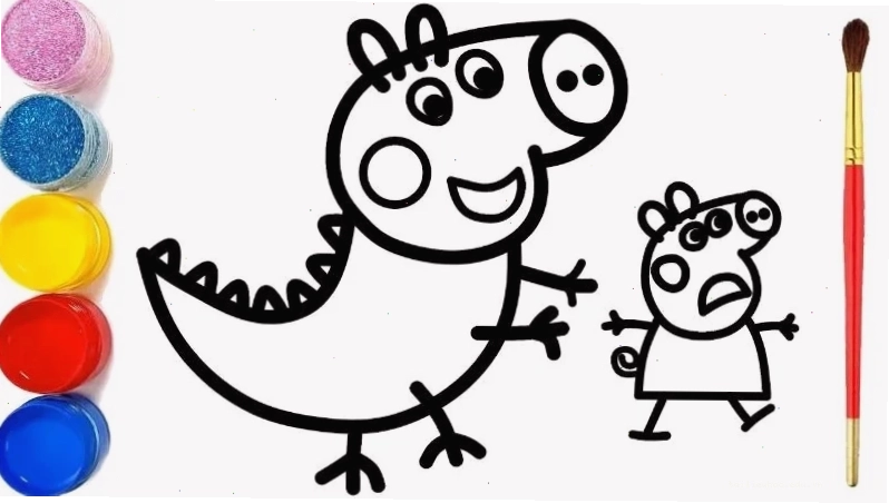 hình vẽ tô màu heo peppa đi dã ngoại