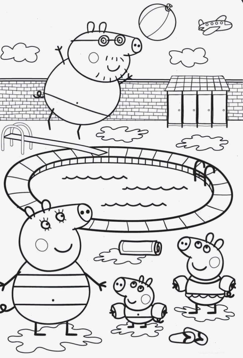 hình vẽ tô màu heo peppa đi siêu thị
