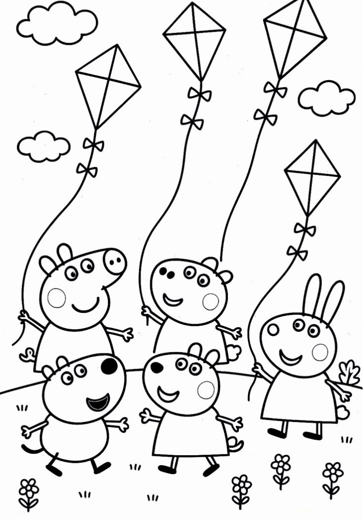 hình vẽ tô màu heo peppa đọc sách