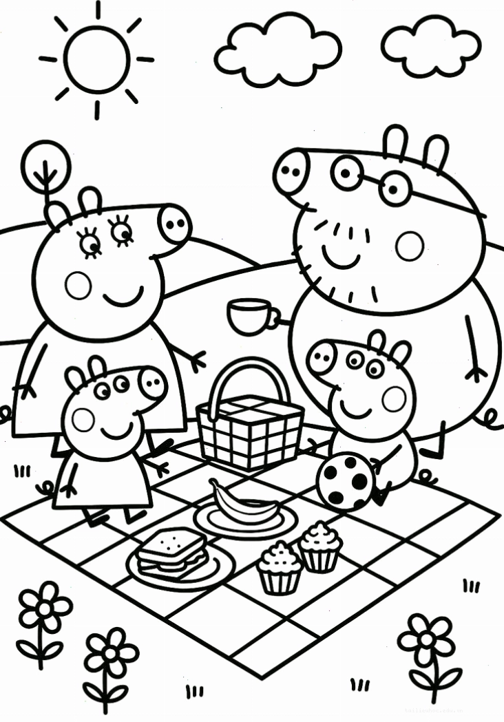 hình vẽ tô màu heo peppa nhảy bùn