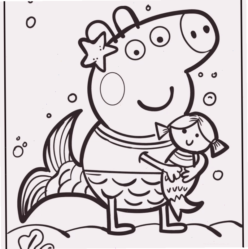 hình vẽ tô màu heo peppa tắm biển