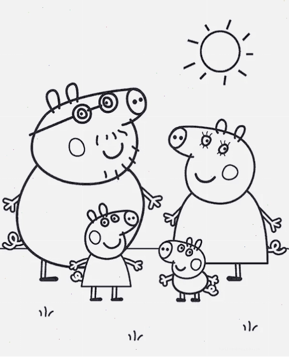 hình vẽ tô màu heo peppa trồng hoa