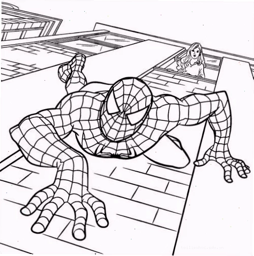 Người Nhện đu dây hình vẽ tô màu spider man hành động